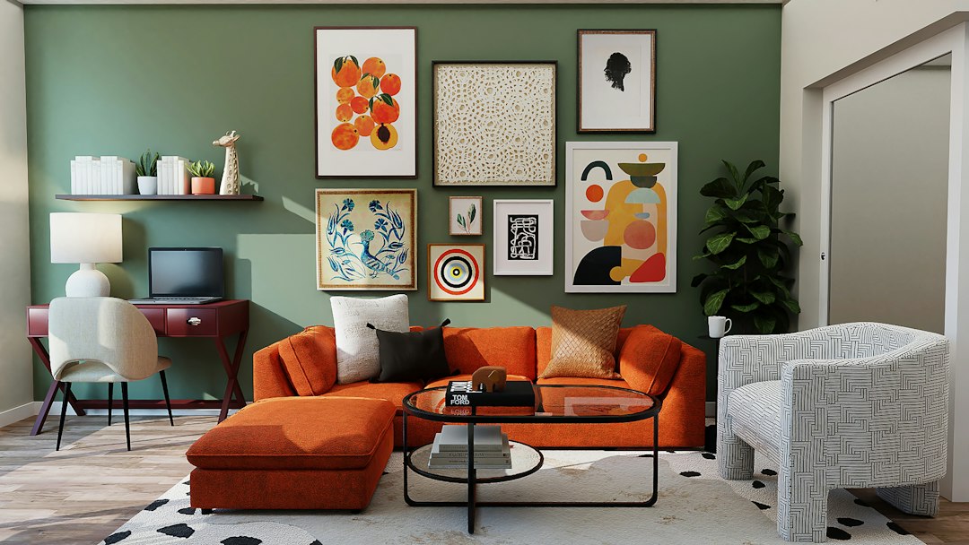 Nieuwe kleur 2026 op herfstkussens in woonkamer.